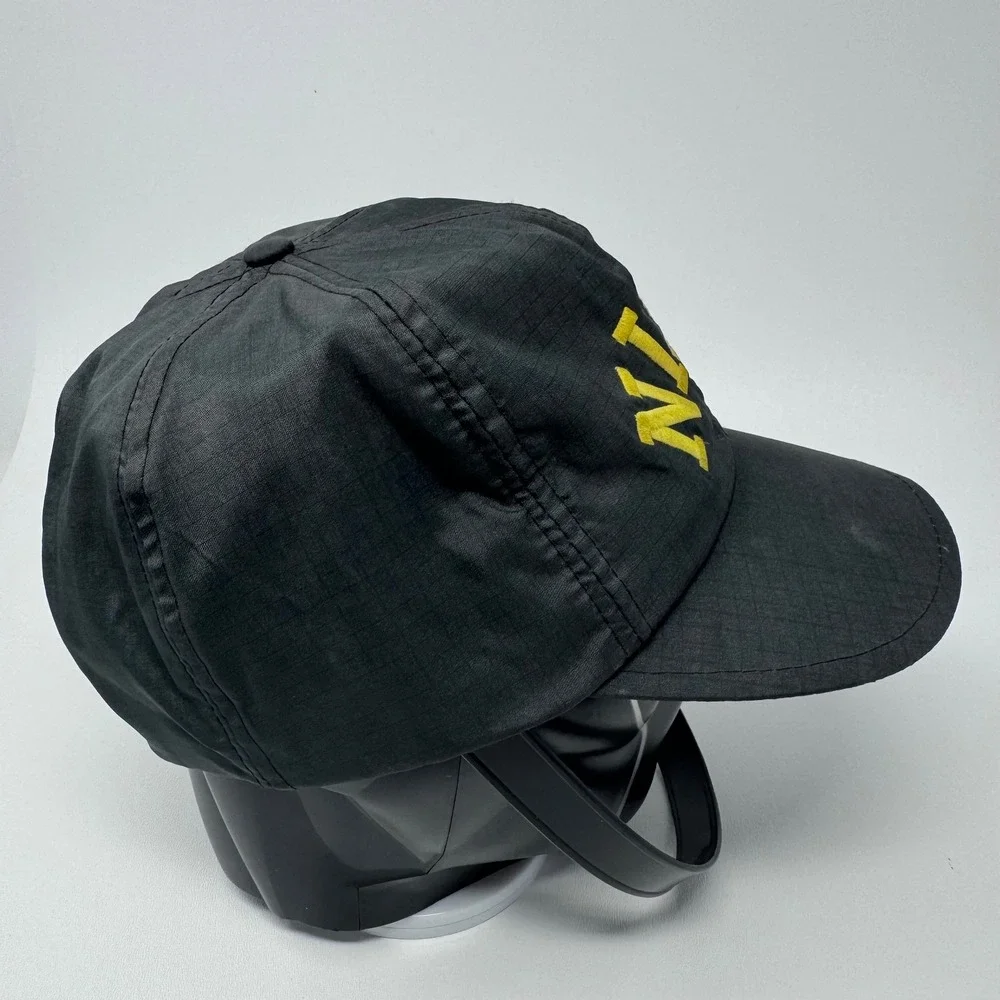 Nike‎ Vintage Ripstop Snapback Hat Black Yellow Embroidered Spellout Cap